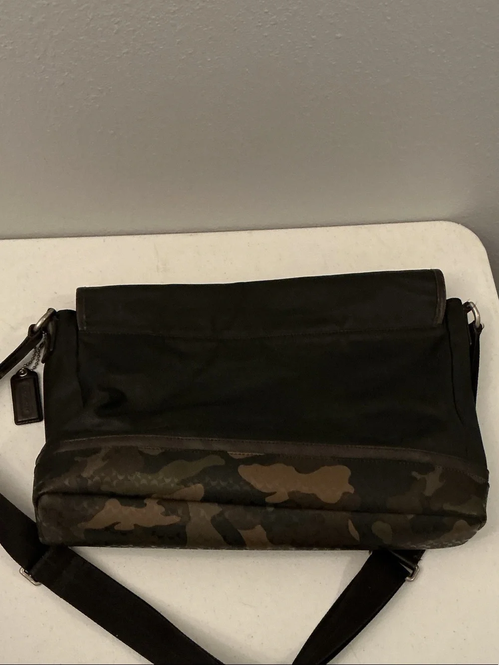 Coach Men's Black Messenger Bag with Camo Trim